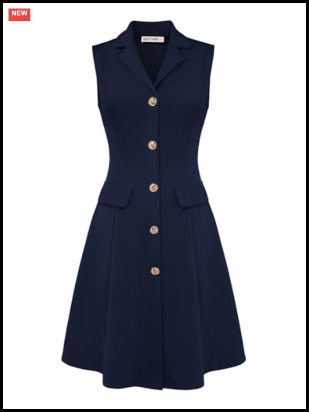 Sleeveless A-Line Work Dress with Notch Neck, Zip Closure, Wrinkle-Free, High
